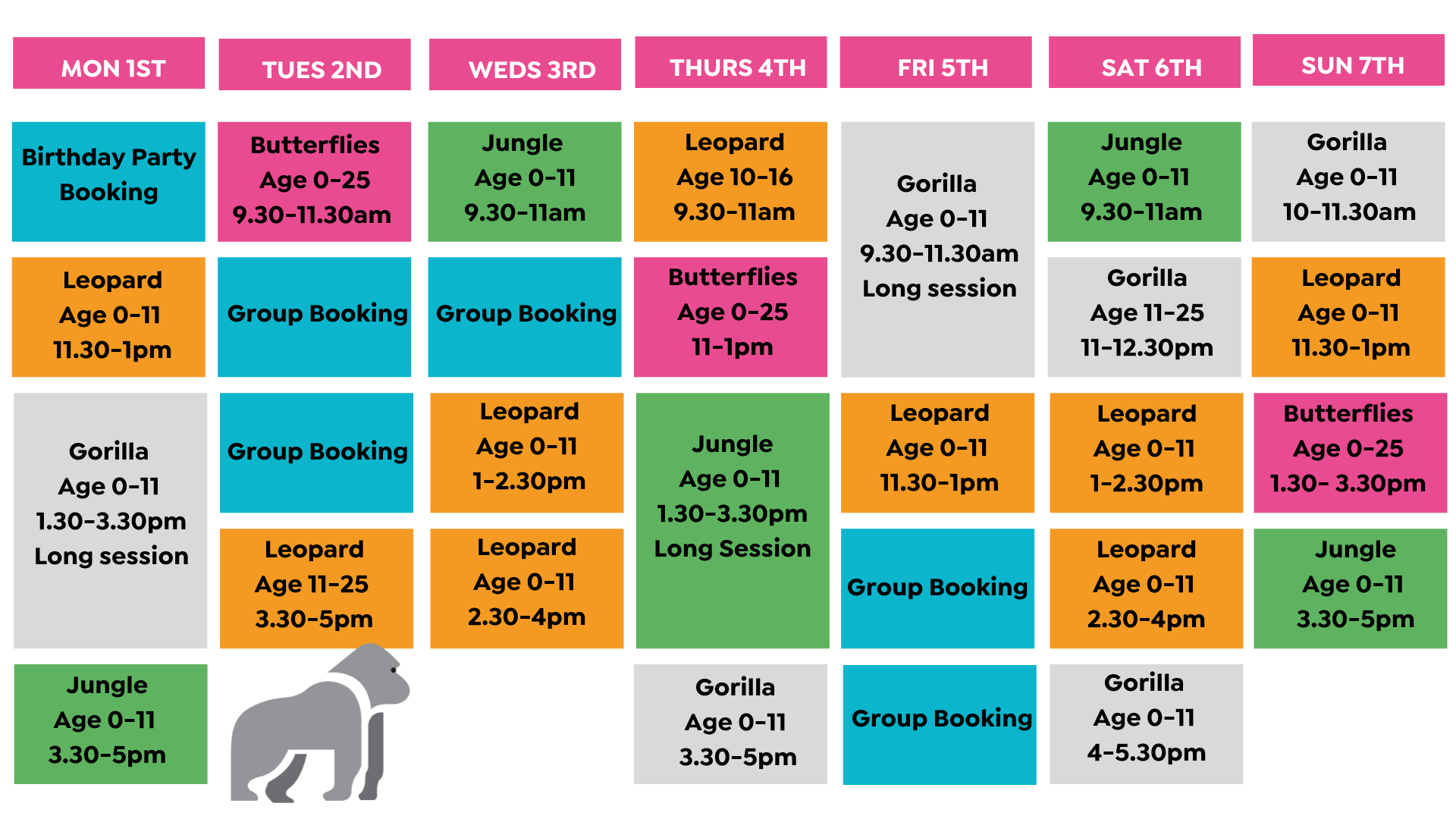 Week 2 Pop Up Timetable