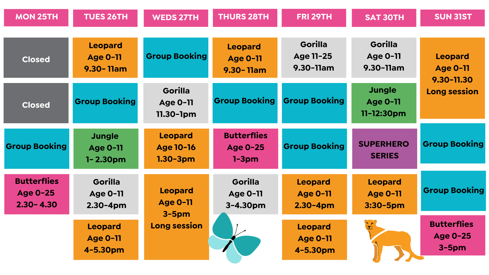 Week 1 Pop Up Timetable