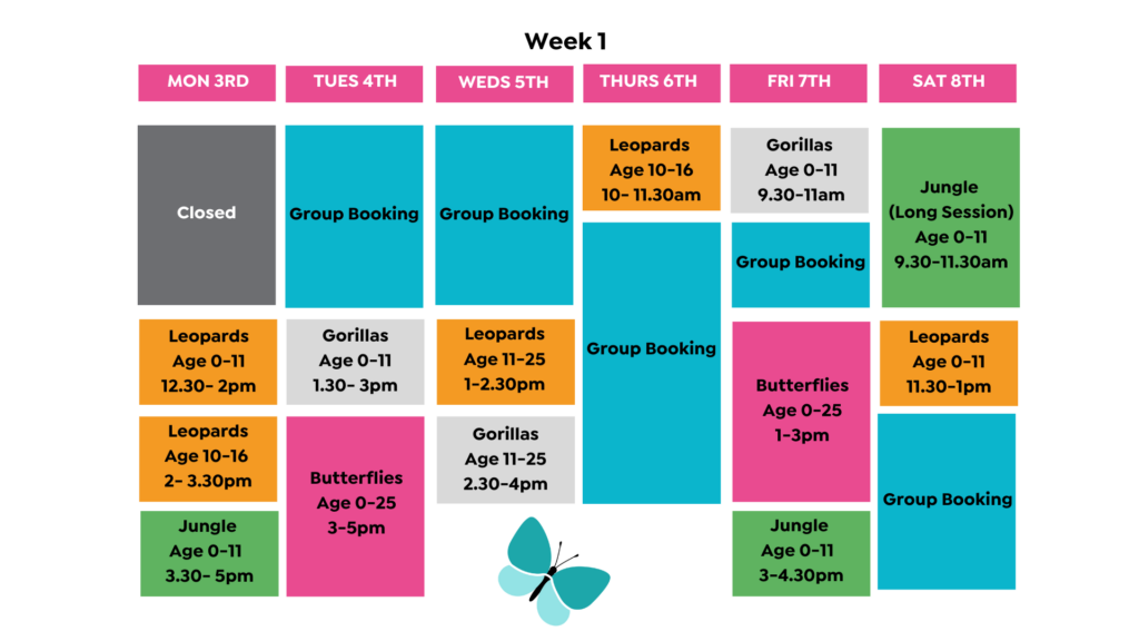 Easter Pop Up Timetable Week 1